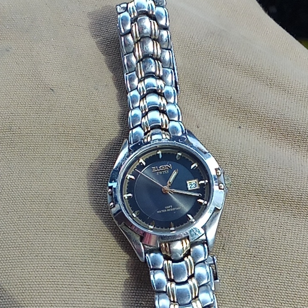Watch Elgin swiss made 100 ft water resistant stainless steel silver